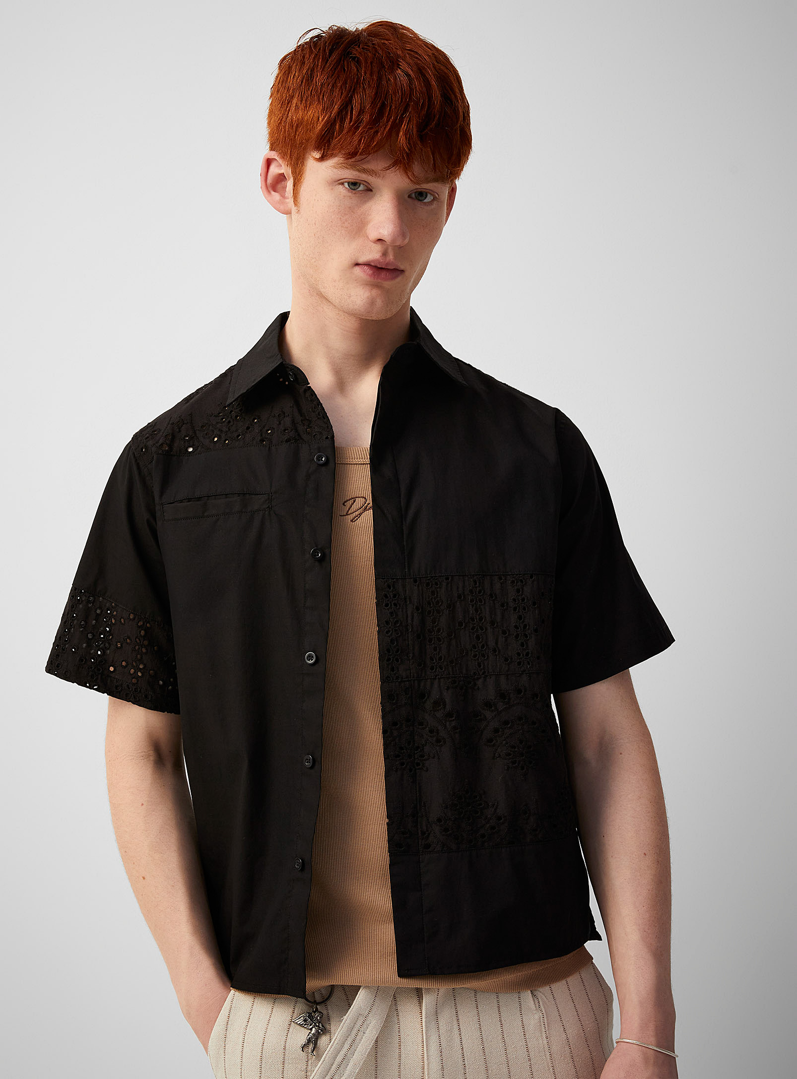 Jungle Jungle Broderie Anglaise Accent Camp Shirt In Black
