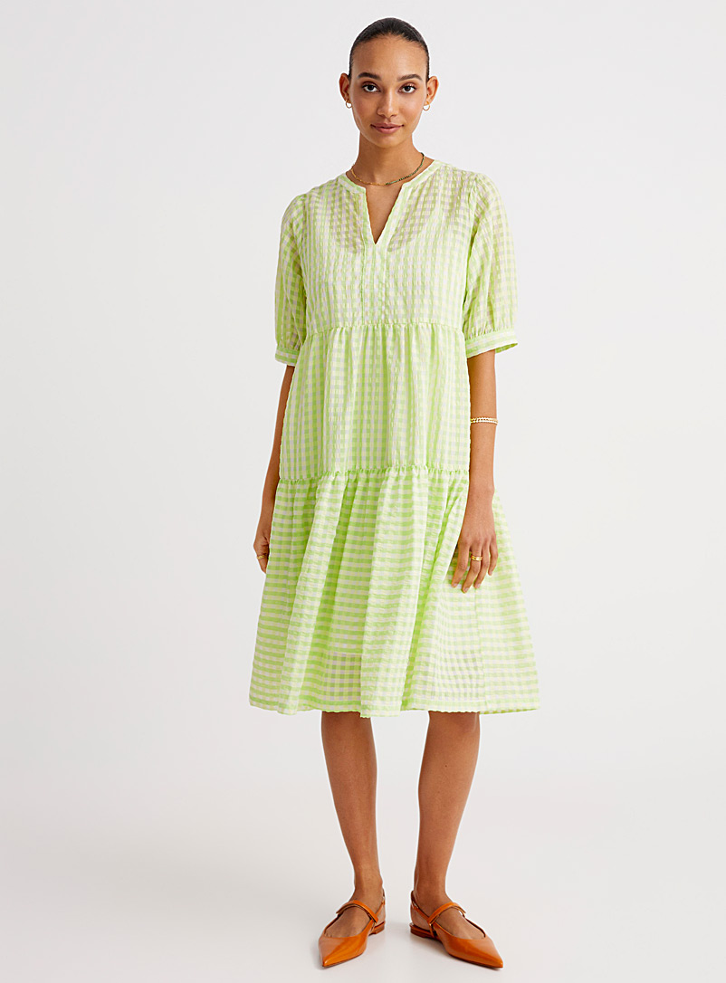 Part Two Lime green Nidia refreshing checkers tiered dress for error