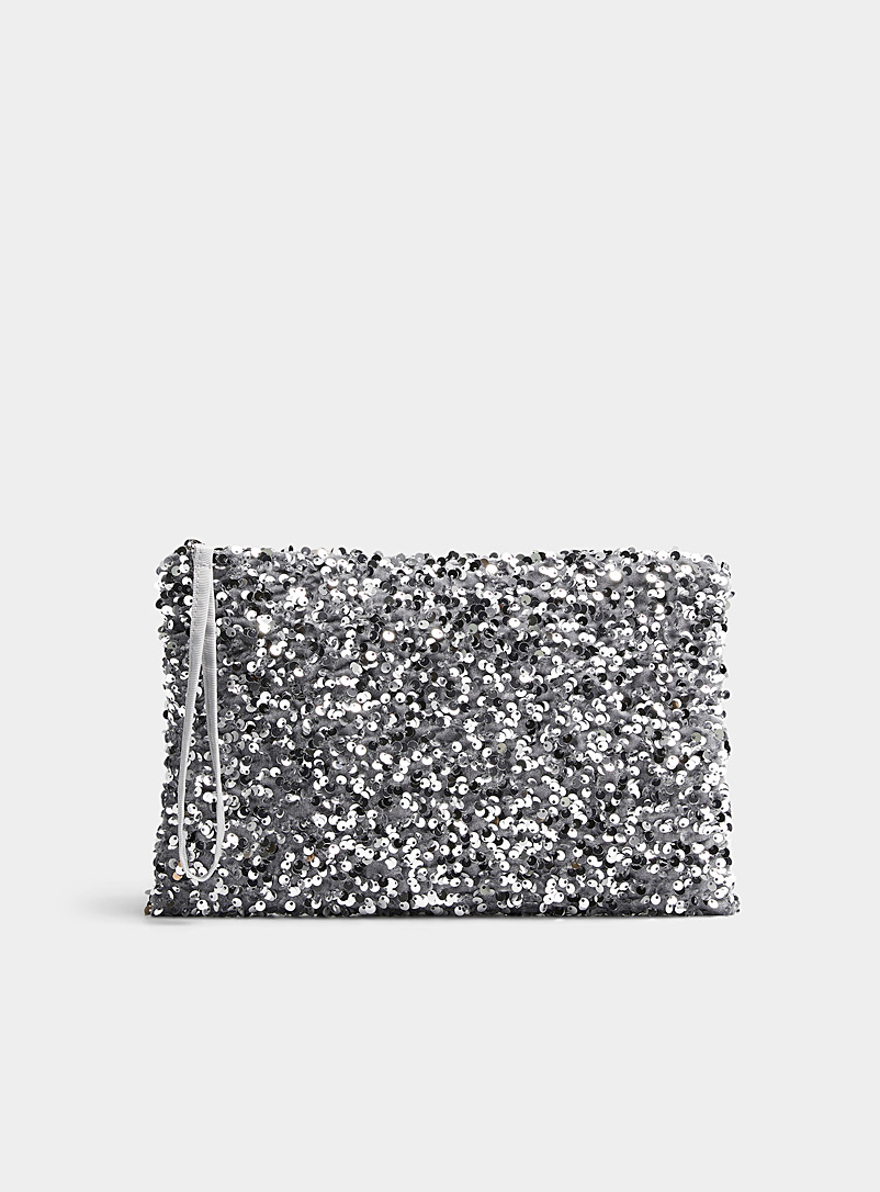 Part Two Silver Denia sequined clutch for error