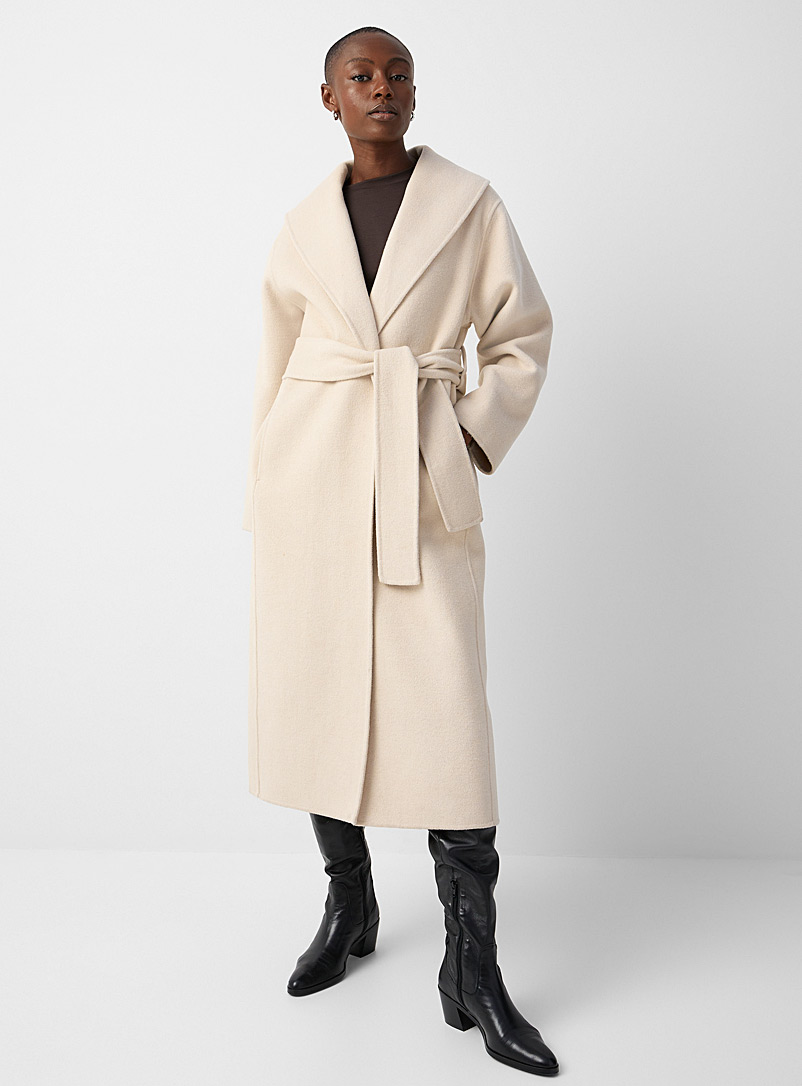 InWear Ivory White Milla shawl-collar belted coat for error