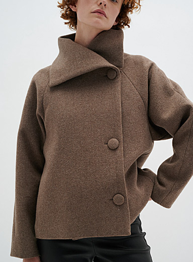 InWear Light Brown Perry lapel-collar crossover coat for error