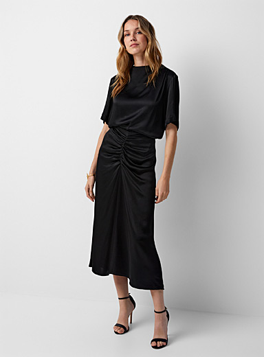 Seleena dark satin ruffled skirt | Soaked in Luxury | Women's Maxi ...