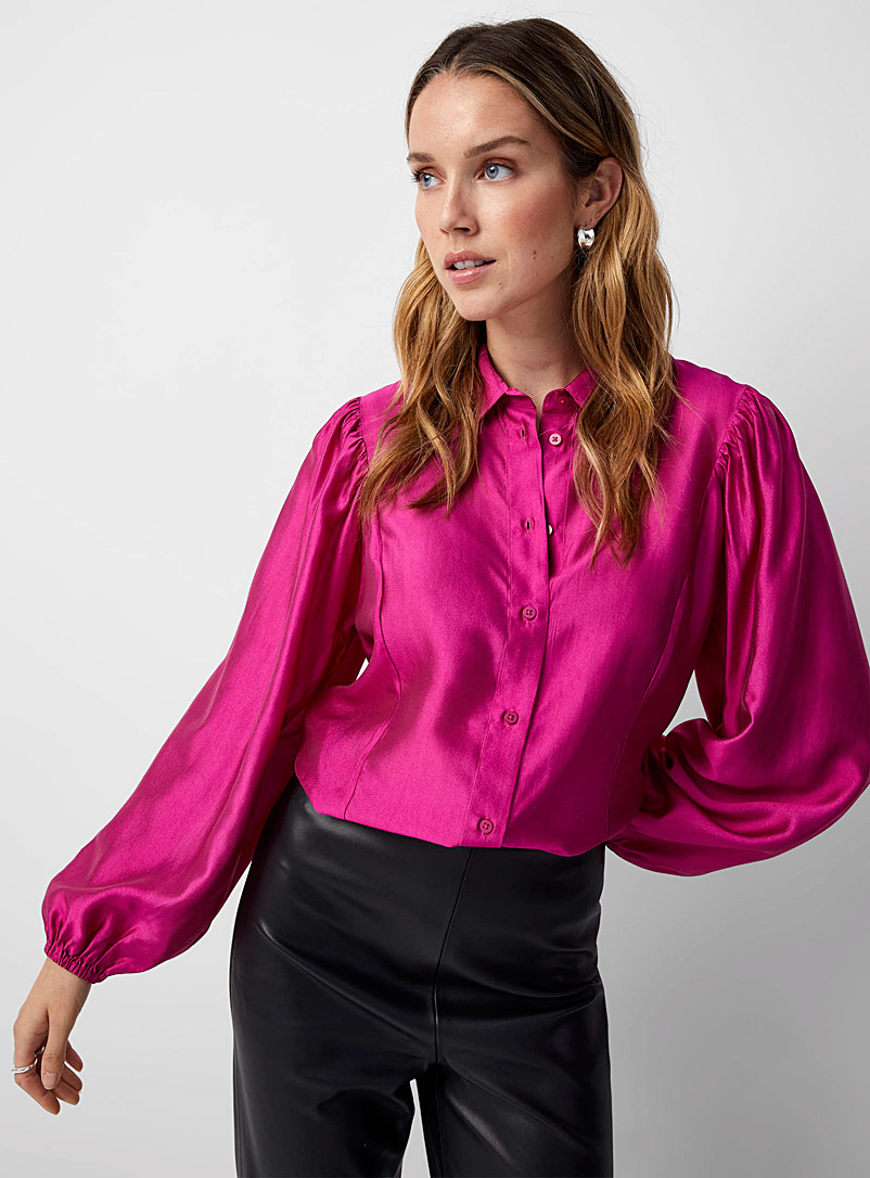 Soaked in Luxury Pink Anette puff-sleeve magenta blouse for error