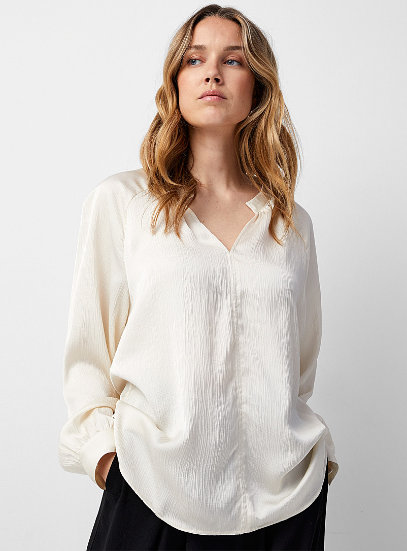 Soaked in Luxury Ivory White Loana pleated ivory blouse for error