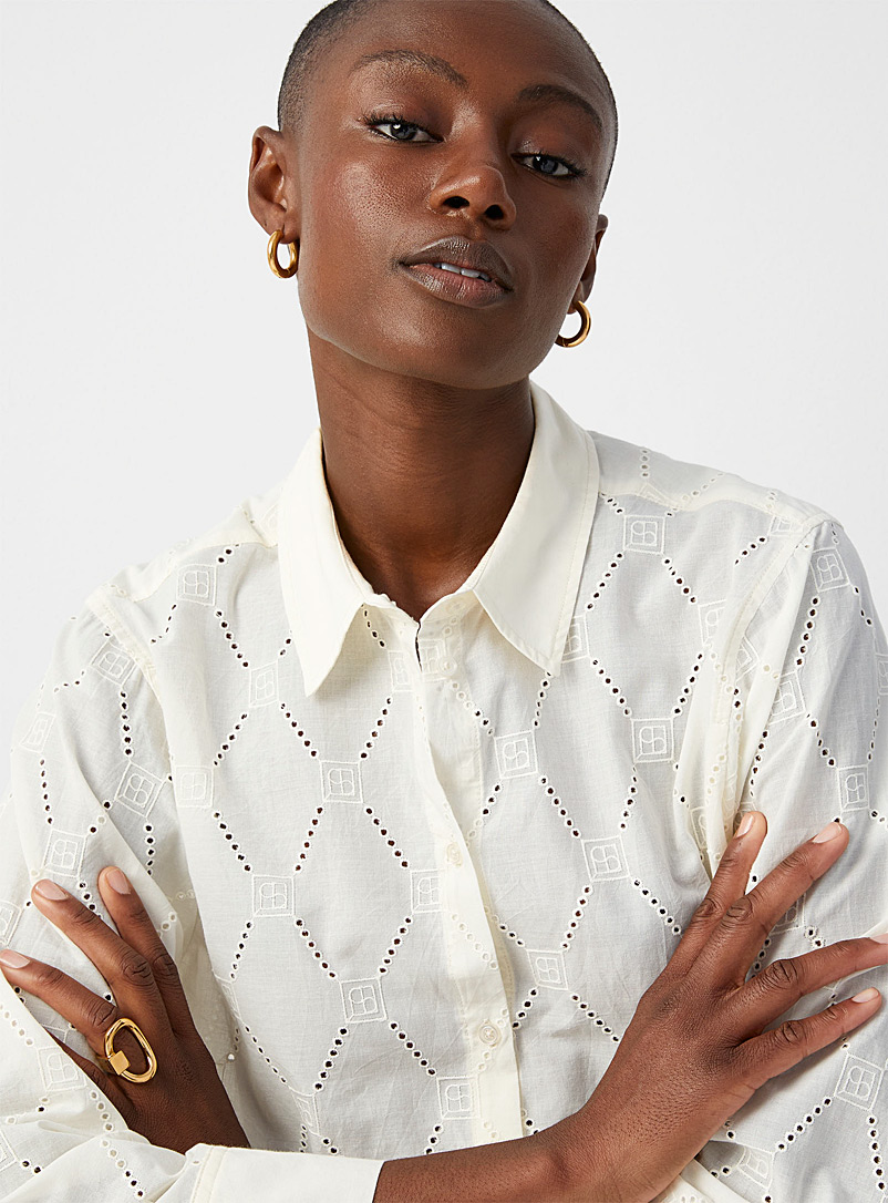 Soaked in Luxury Ivory White Willie mesh embroidery shirt for error
