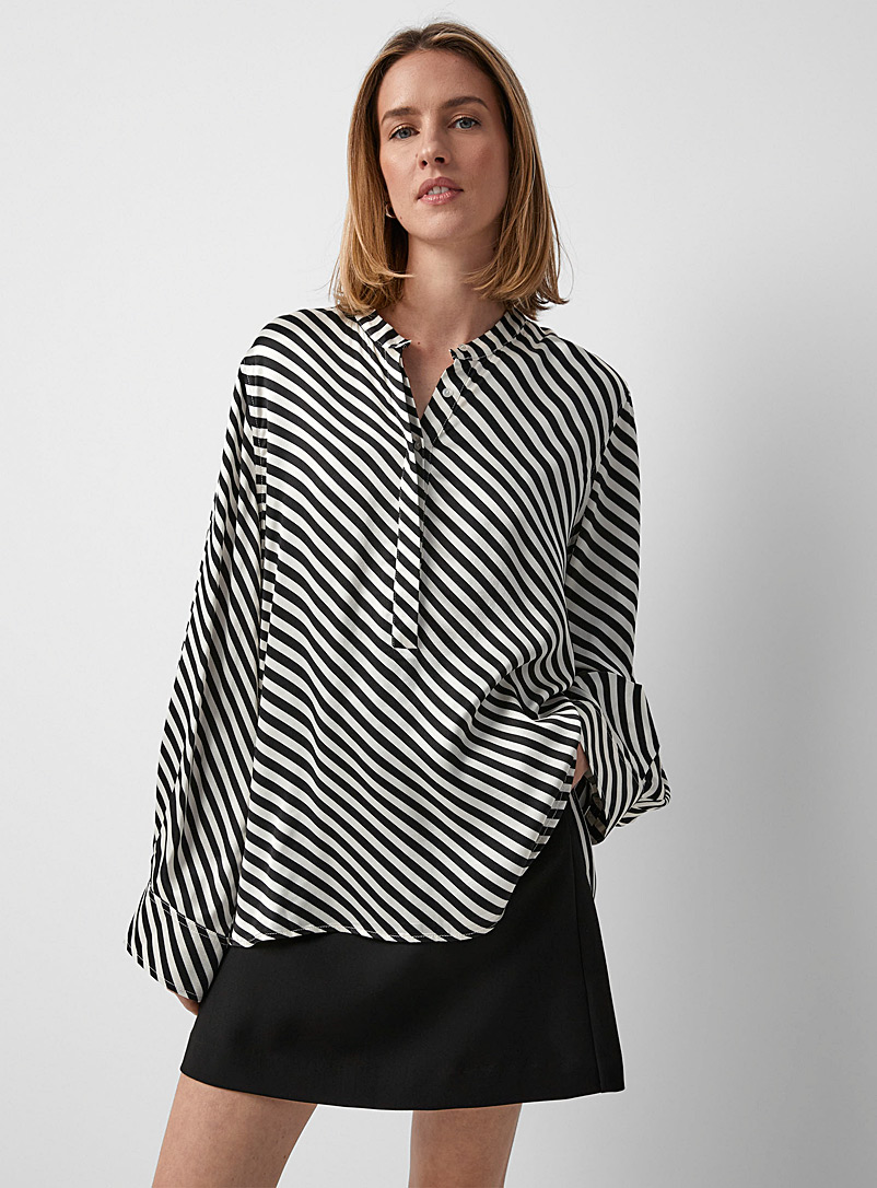 Soaked in Luxury Black and White Soho contrasting stripes blouse for error