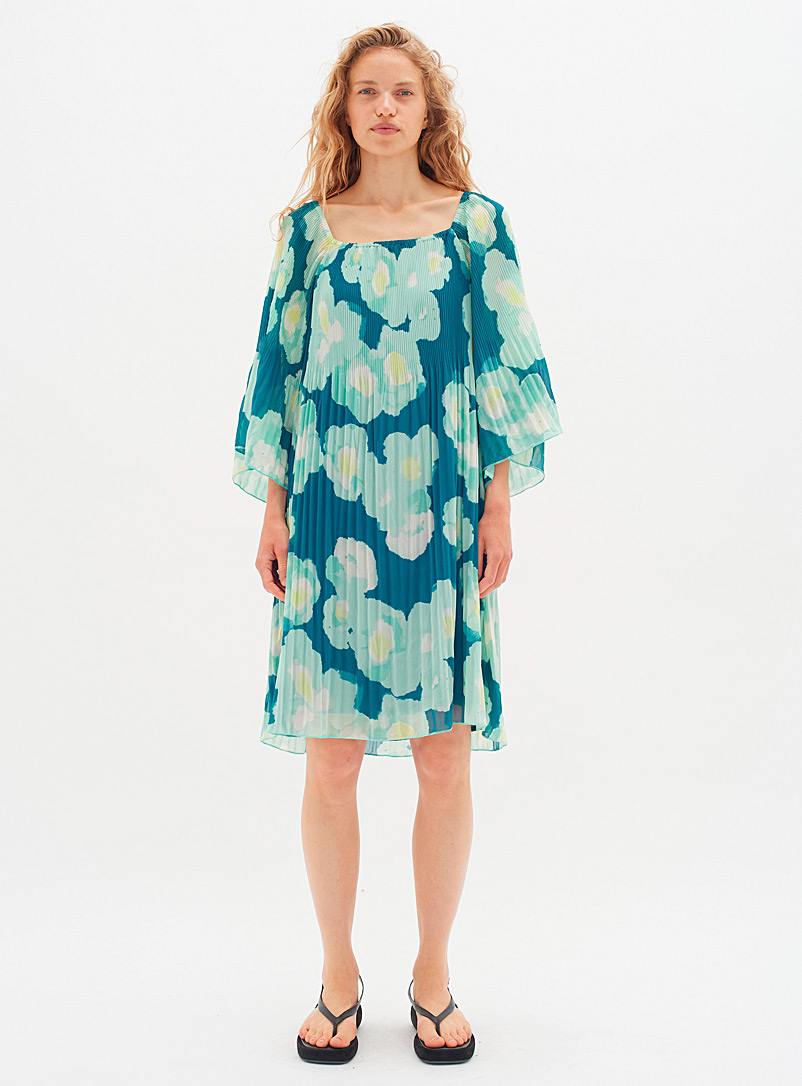 InWear: La robe chiffon plissée Hendra Vert à motifs pour 