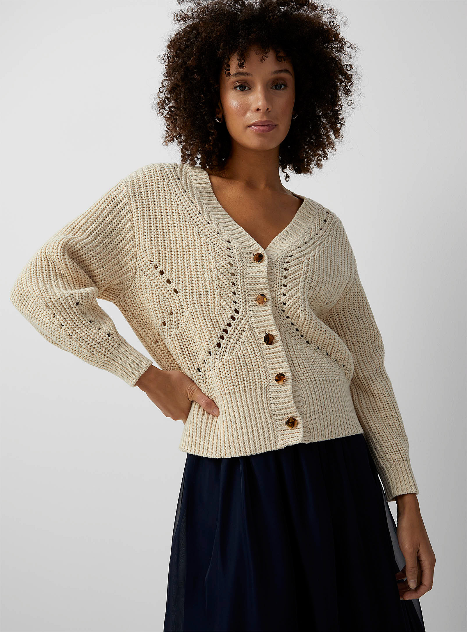 Saint Tropez - Cecilja accent openwork Cardigan Sweater
