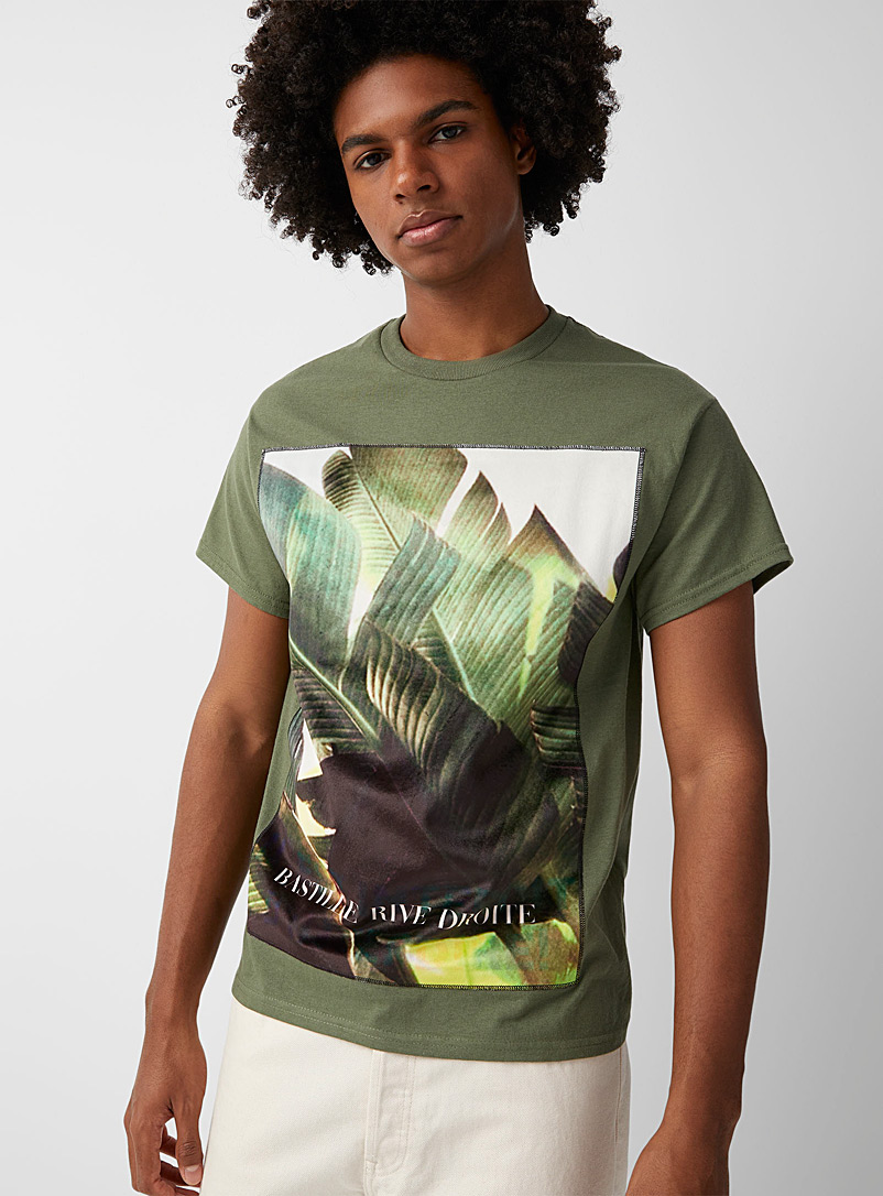 Bastille Mossy Green Lush vegetation velvety print T-shirt for men