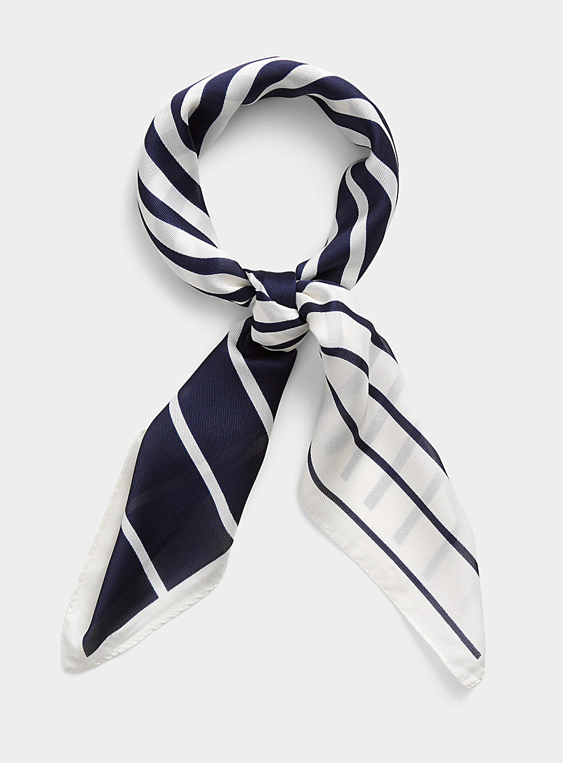 Le 31 Patterned Blue White-stripe navy tie scarf for men