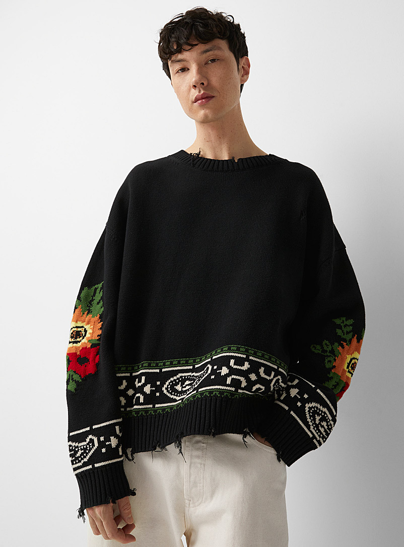 Profound Black Floral jacquard sweater for men