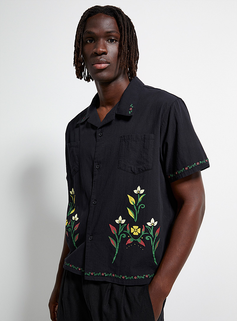 Profound Black Floral print camp shirt for men