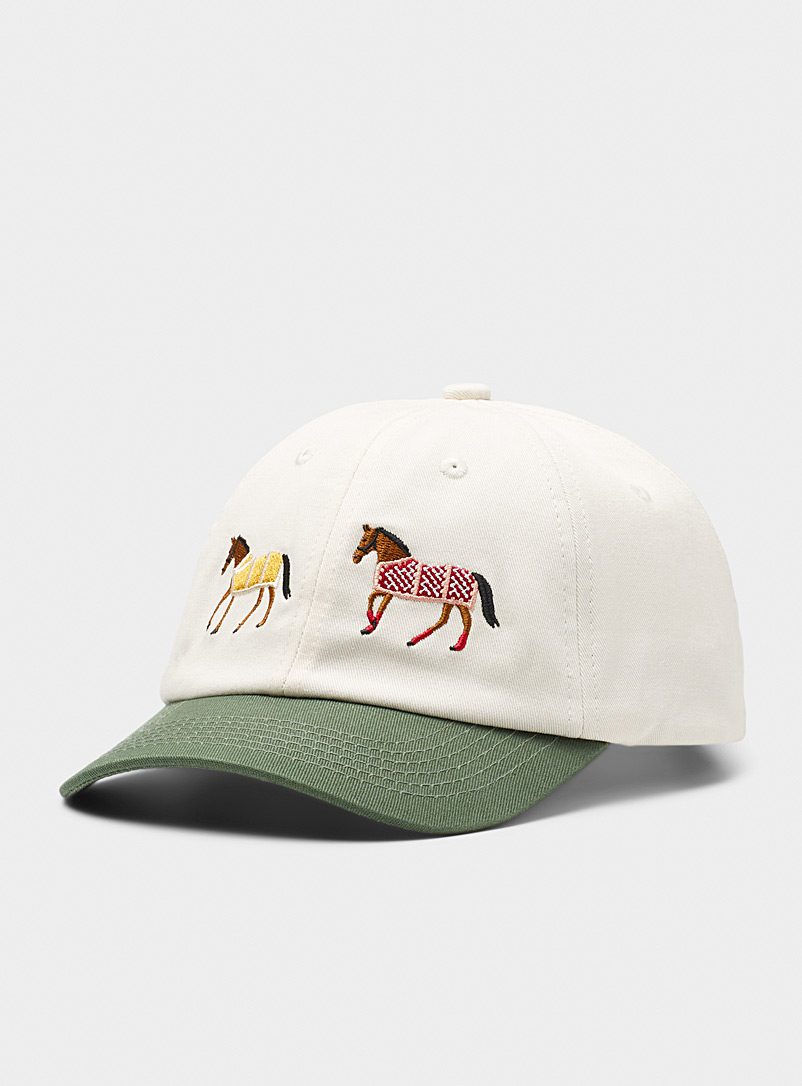 Found Ivory White Embroidered horse cap for men