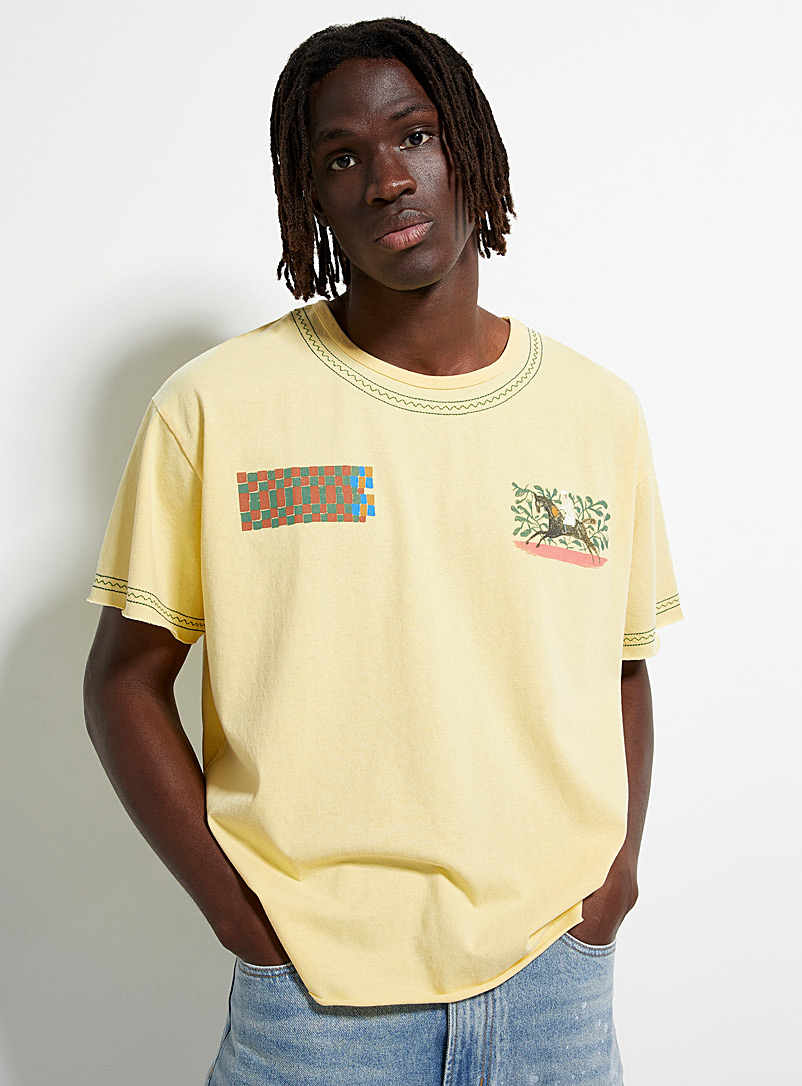 Found Light yellow Equestrian print T-shirt for men