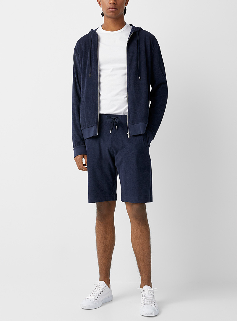 Sunspel Marine Blue Terry indigo Bermuda shorts for men