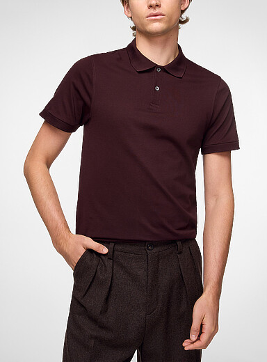 Sunspel Burgundy Piqu&eacute; plain polo shirt for men