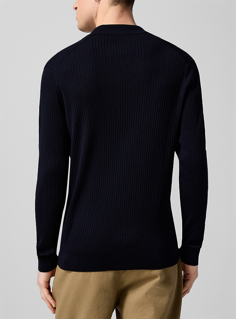 Sunspel Navy/Midnight Blue Johnny collar cotton-silk ribbed polo shirt for men