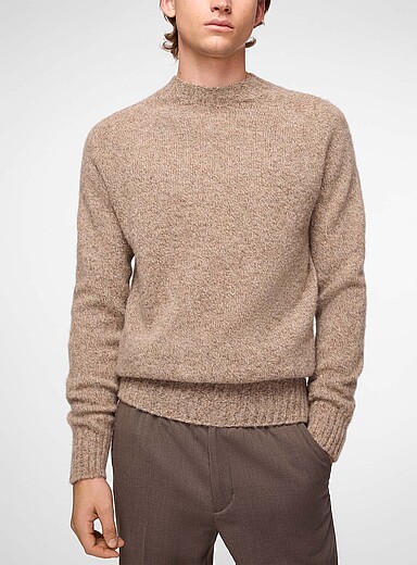 Sunspel Beige Pure Shetland wool sweater for men