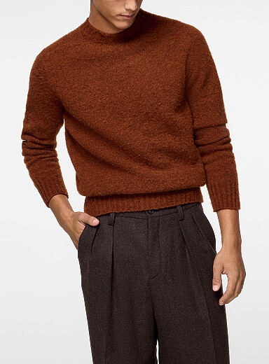 Sunspel Copper/Rust Pure Shetland wool sweater for men