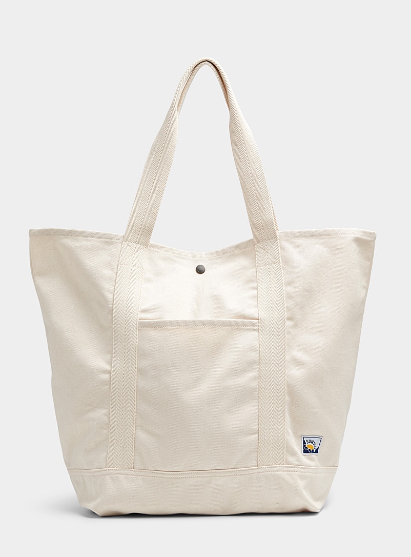 Sunspel Off White Cotton fabric large tote for men