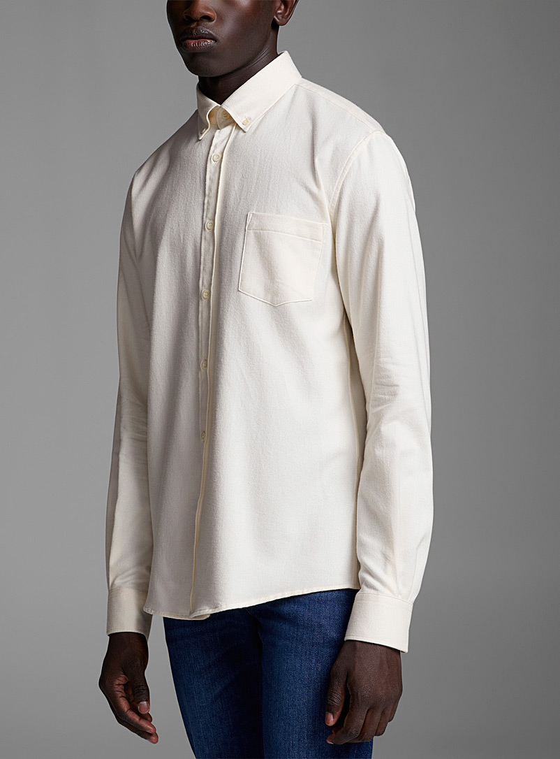 Sunspel Ecru/Linen Buttoned collar flannel shirt for men