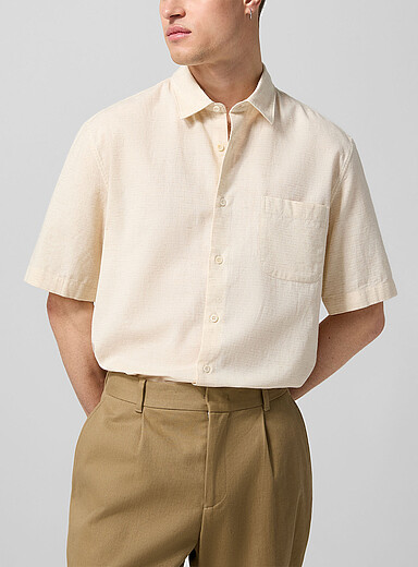 Sunspel Off White Waffled cotton-linen shirt for men