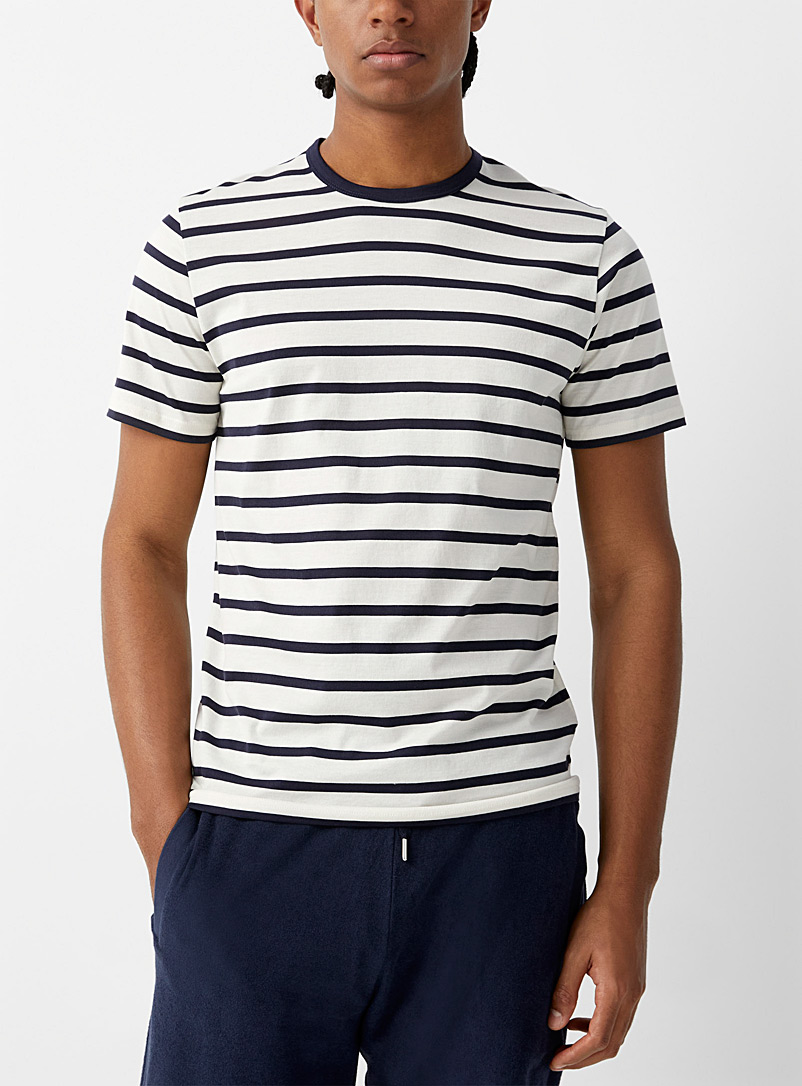 Sunspel Cream Beige Ultra-soft striped T-shirt for men