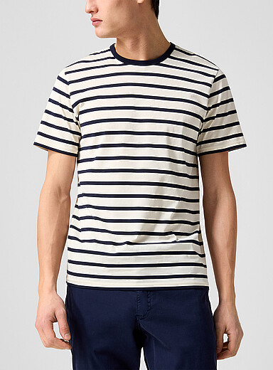 Sunspel Patterned White Classic striped T-shirt for men