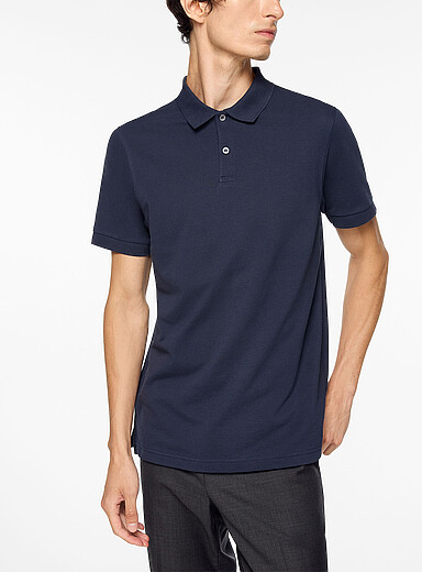 Sunspel: Le polo uni piqu&eacute; Bleu marine - Bleu nuit pour homme