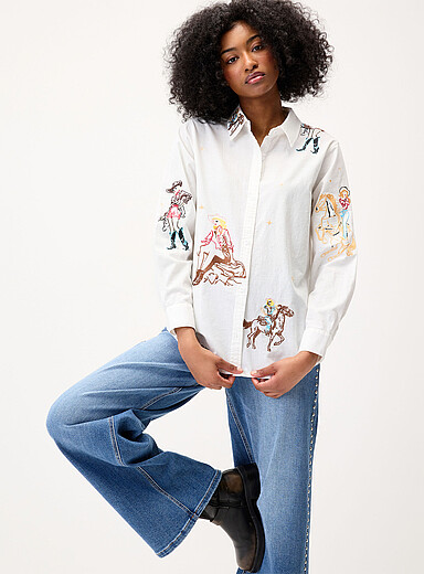 Cowgirl embroidery loose shirt