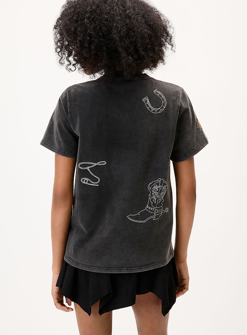 Twik Charcoal  Western embroidery loose T-shirt for women