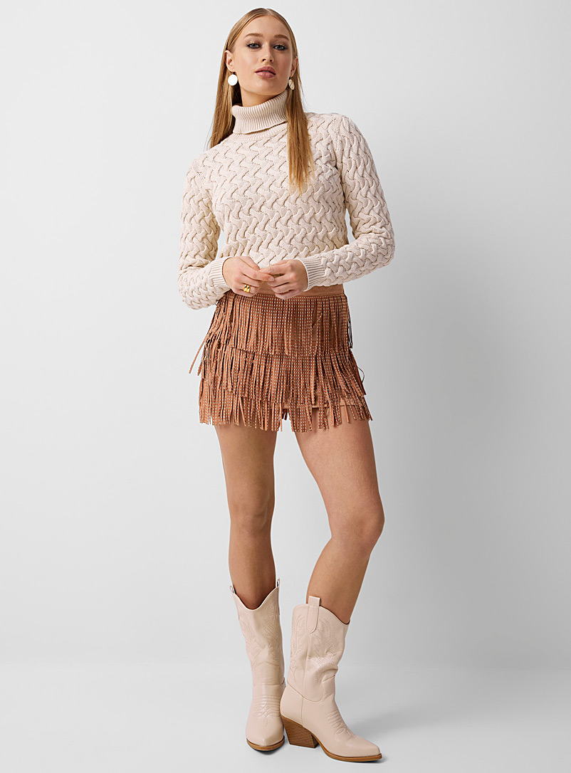 Icône Brown Faux-suede and fringes miniskirt for women
