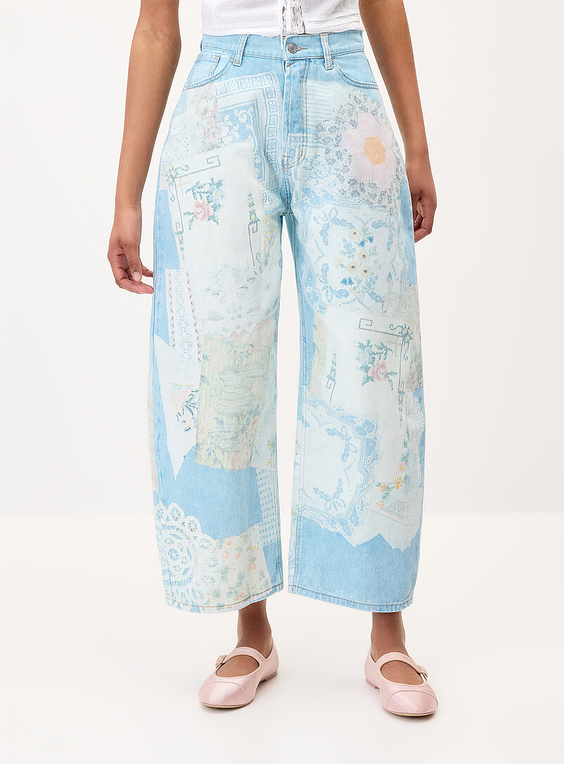 Patchwork print barrel-leg jean product image 2