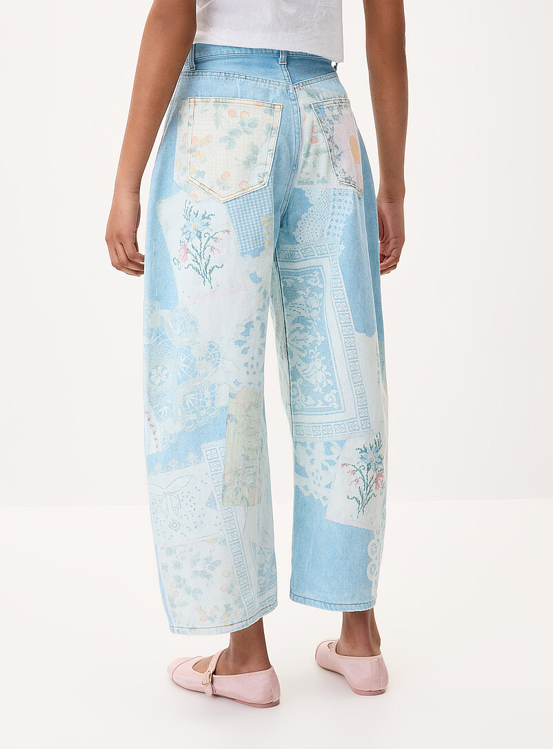 Patchwork print barrel-leg jean product image 3