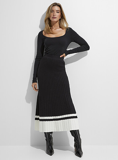 Contrast Tipping Thigh Length Pleated Skirt Women main image 1