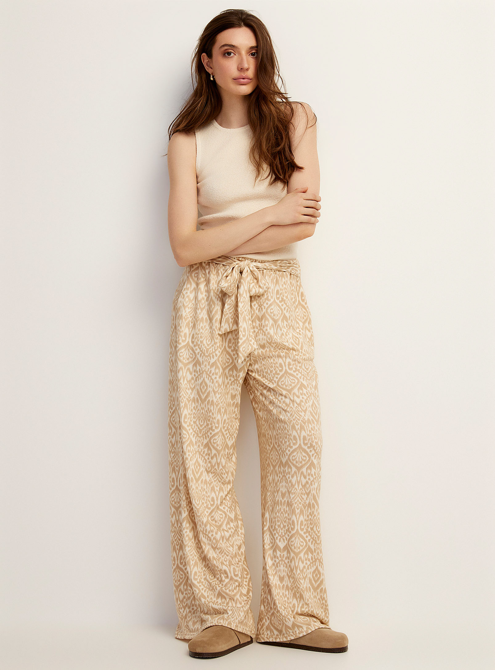 Icone Baroque Mosaic Belted Ultra-soft Pant In Patterned Ecru