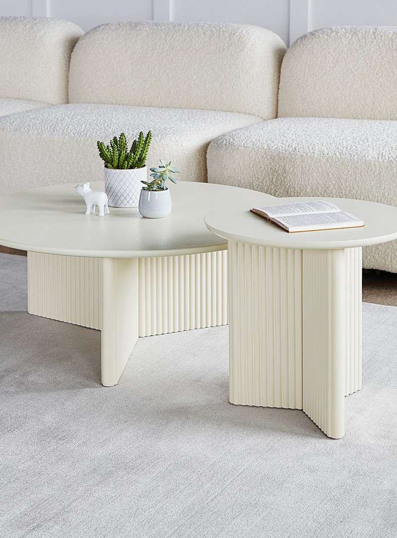 Gus White Grooved round coffee table