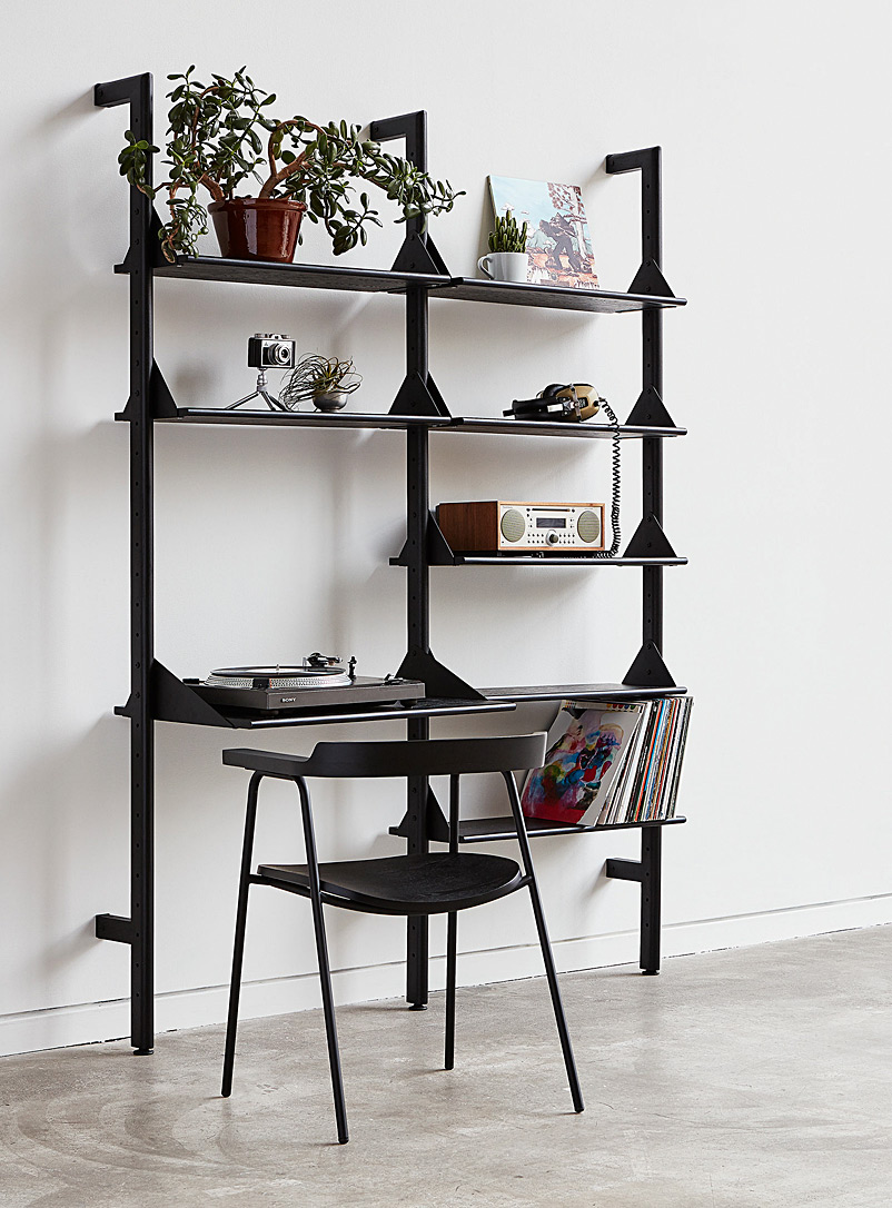 Gus Black Wood and metal double shelf with desktop