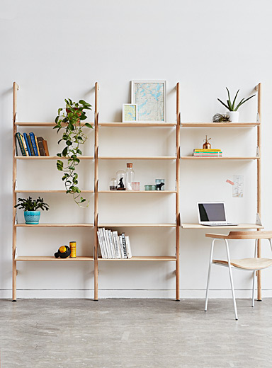 Wood and metal triple shelf with desktop