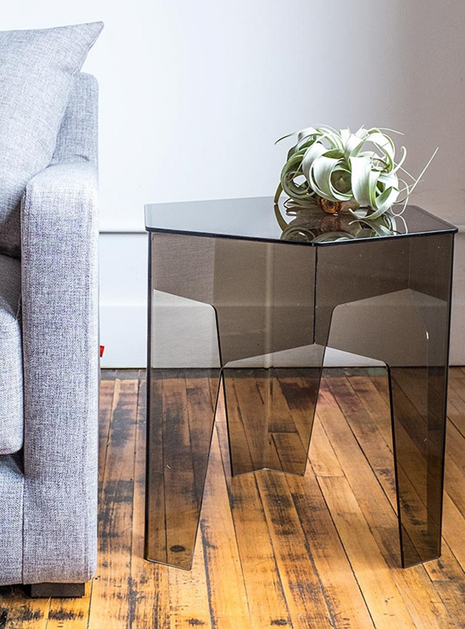 Gus Transparent Hexagonal Accent Table In Grey