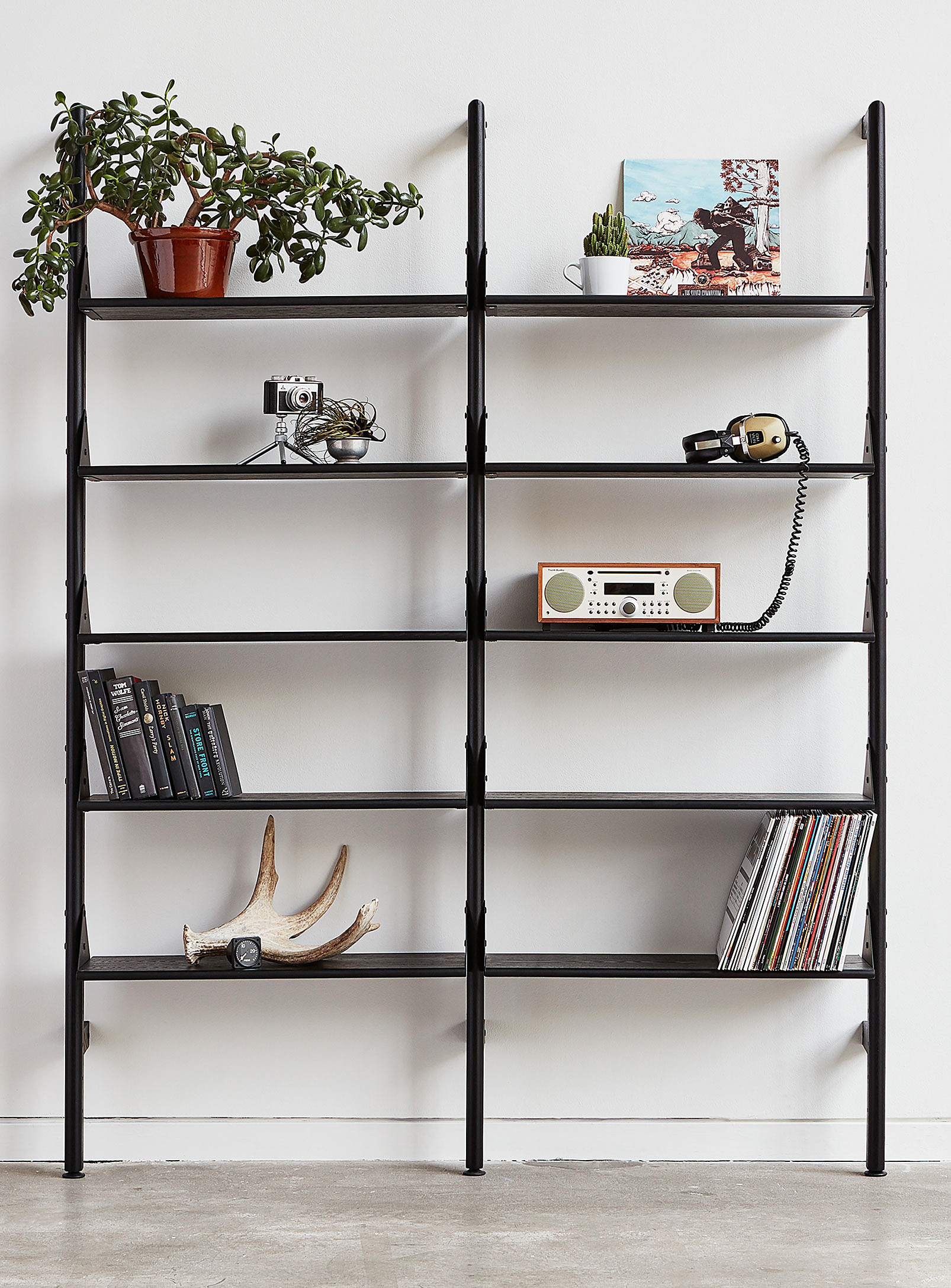 Gus Wood And Metal Double Shelf In Black