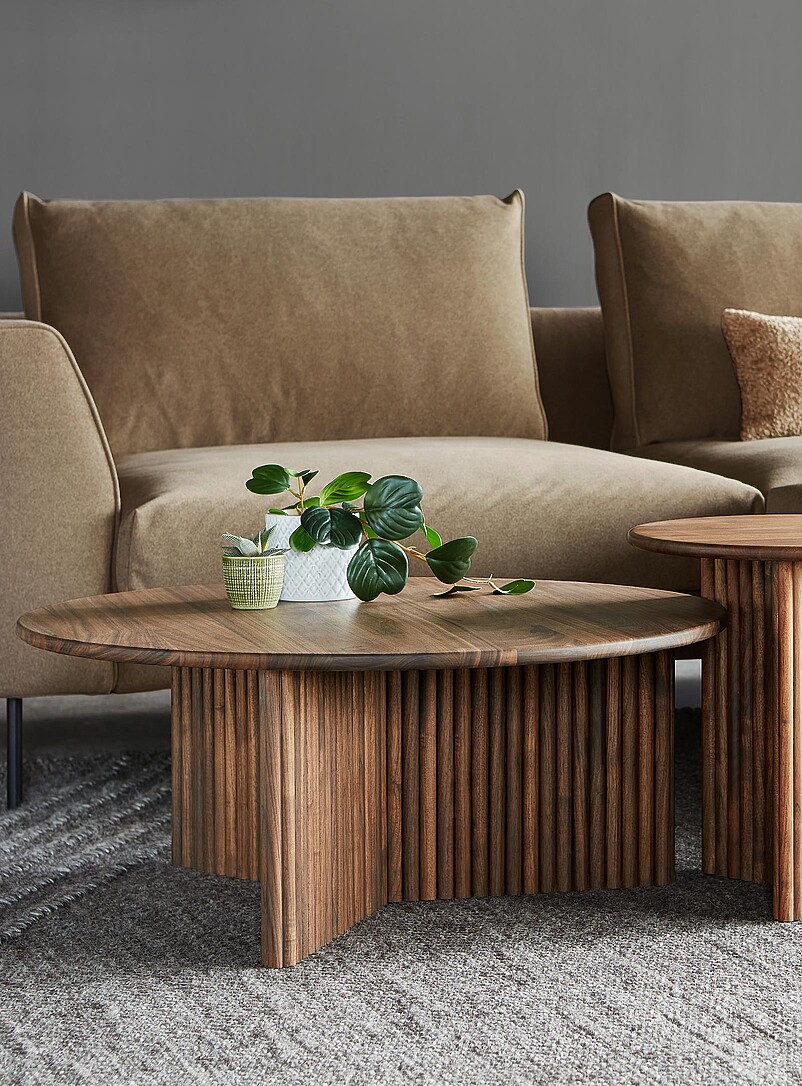 Round walnut grooved coffee table product image (primary)