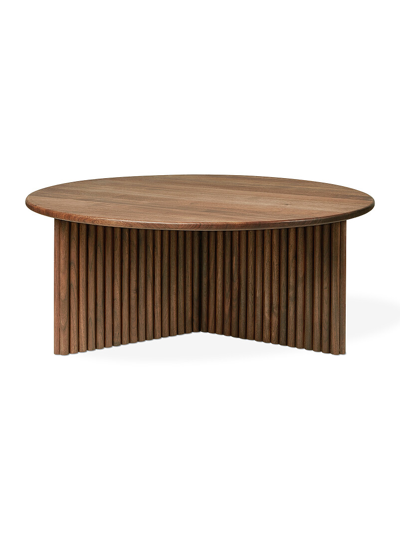 Round walnut grooved coffee table product image 2
