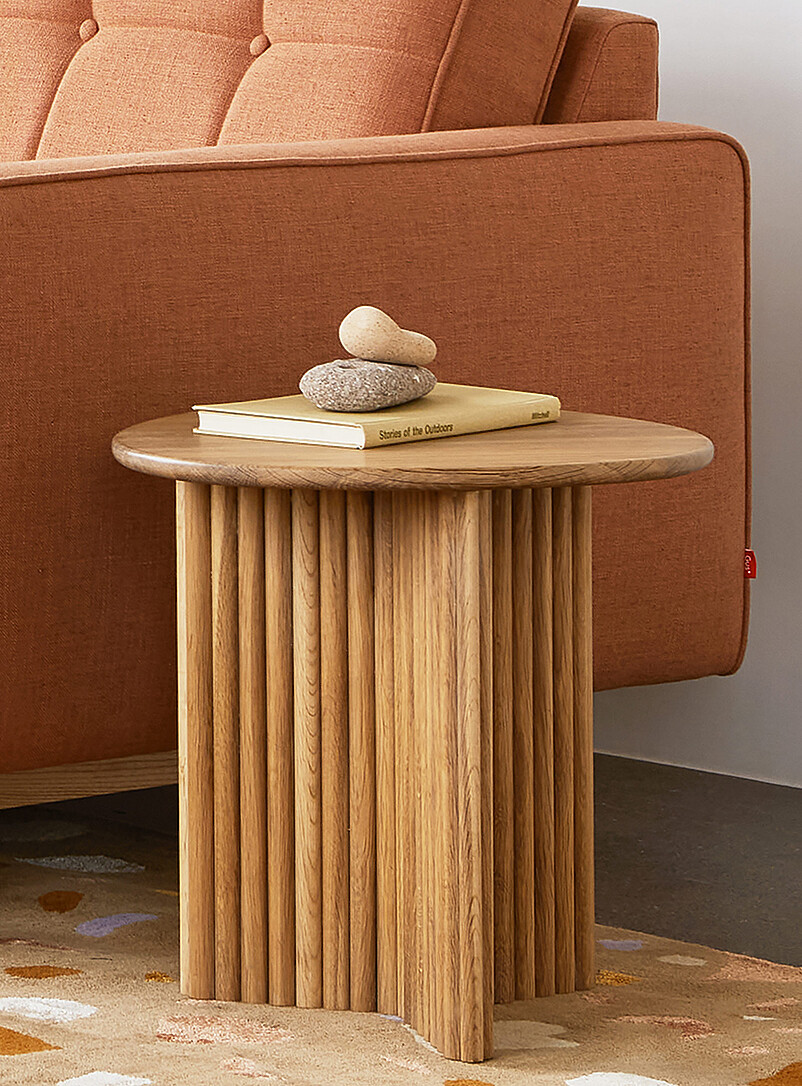 Round natural grooved side table product image (primary)