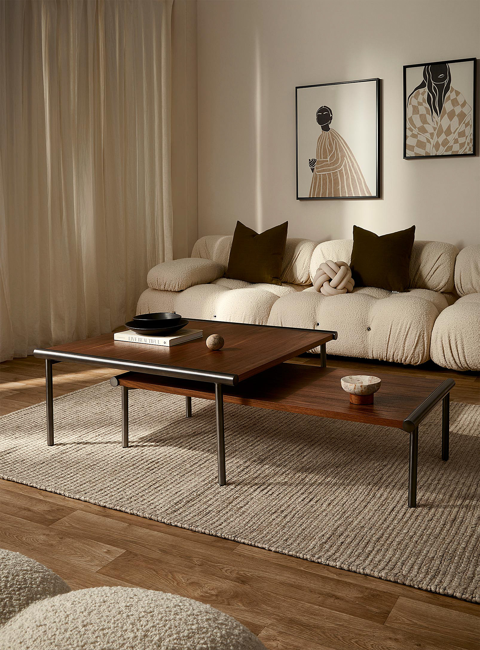 Gus Minimalist Wood And Metal Coffee Table See Available Sizes In Dark Brown