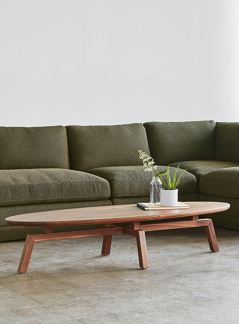 Large oval wooden coffee table product image (primary)