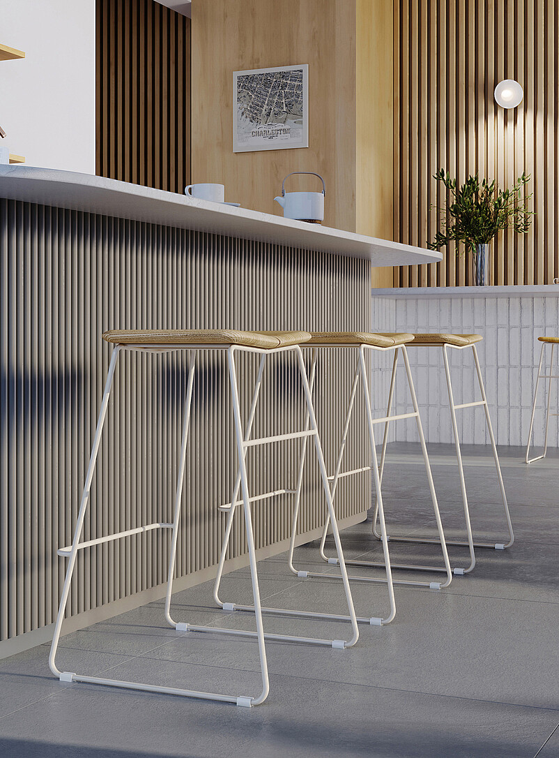 Modern Ash Wood And Metal Counter Stool