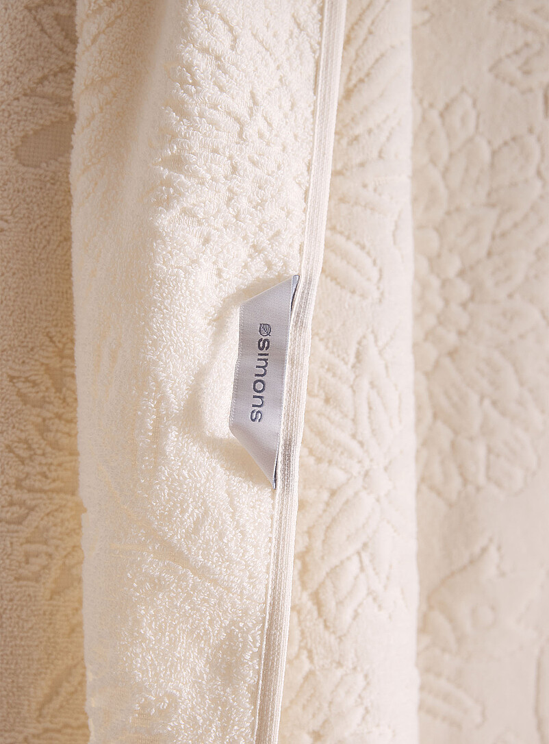 Simons Maison Off White Flowers velvet organic cotton jacquard towels