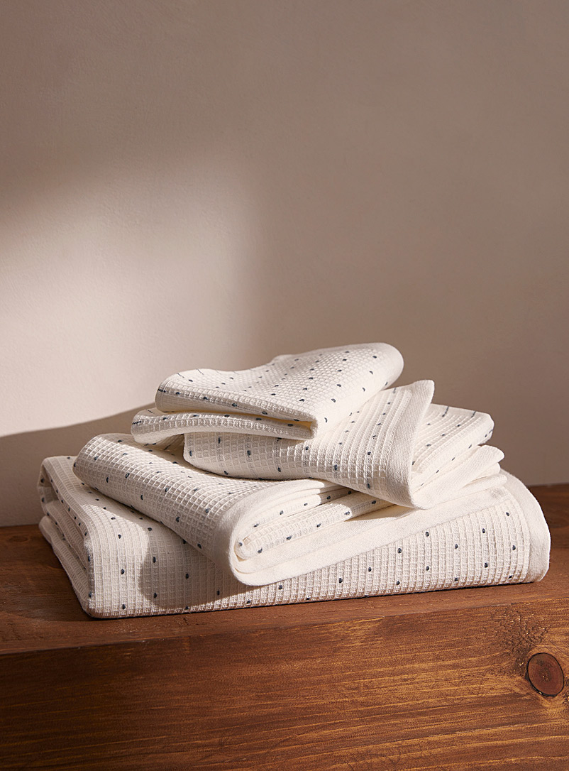 Simons Maison Patterned White Topstitched organic cotton towels