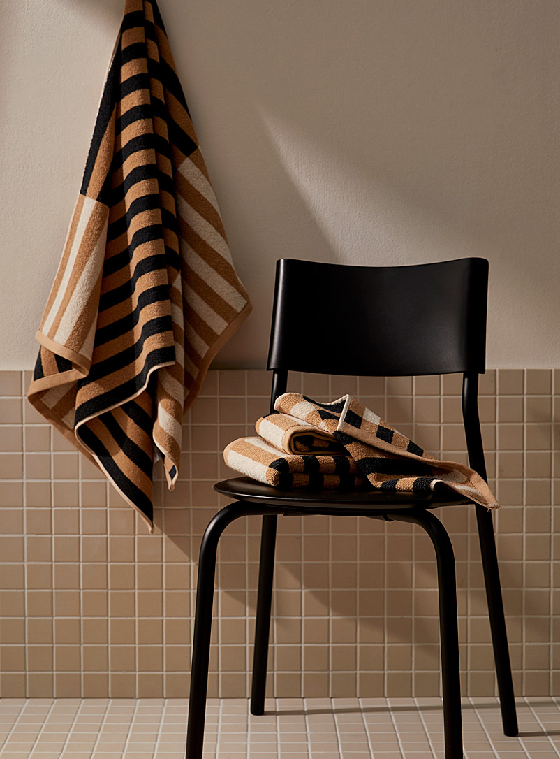 Simons Maison Patterned Ecru Contrasting stripes organic cotton towels